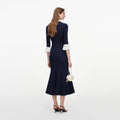 Navy Pointelle Lace Knit Midi Dress