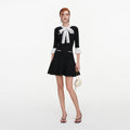 Black Pointelle Lace Knit Mini Dress