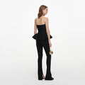 Black Metallic Frill Peplum Knit Top