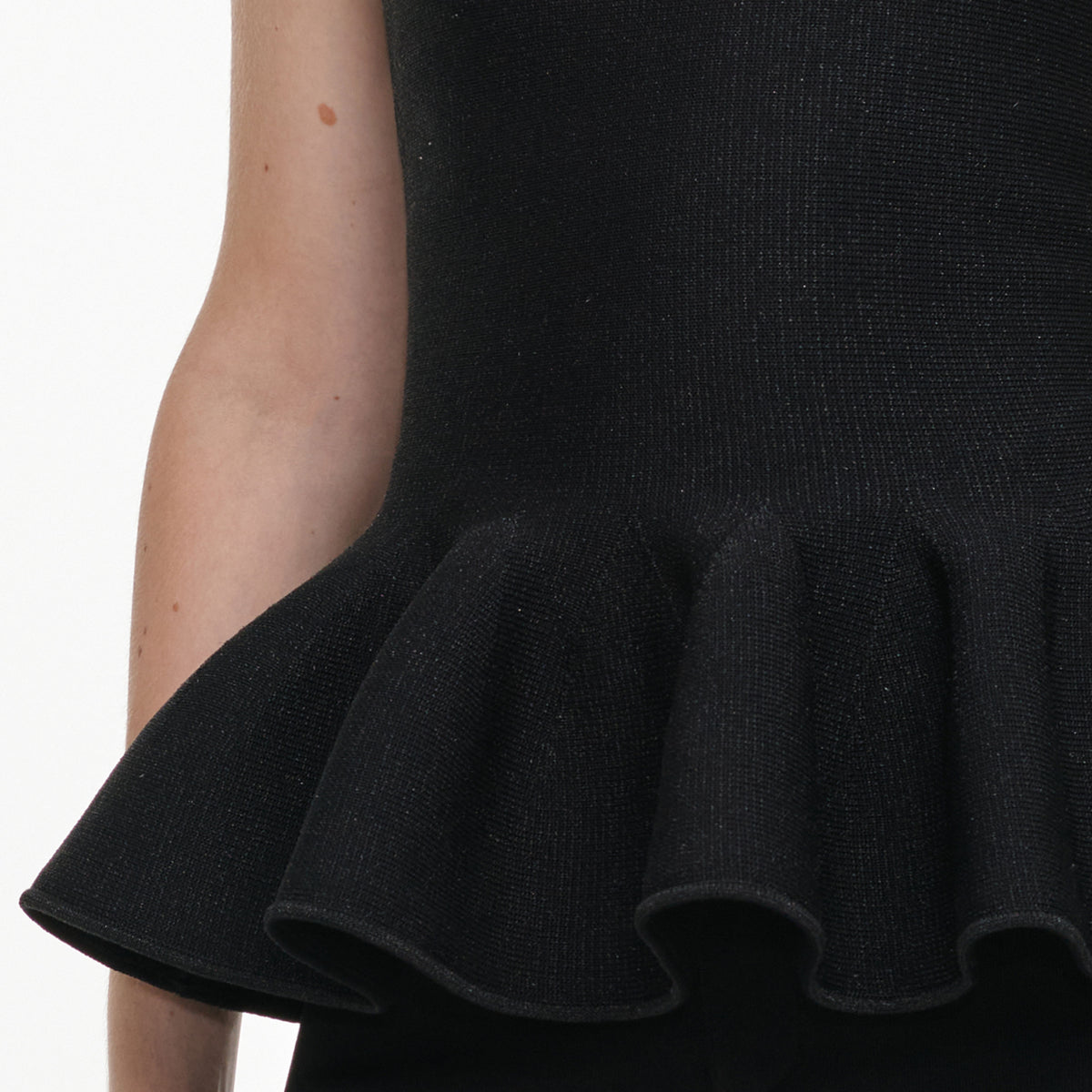 Black Metallic Frill Peplum Knit Top