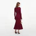 Burgundy Ruffle Knit Midi Dress