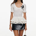 Cream Pointelle Peplum Knit Top