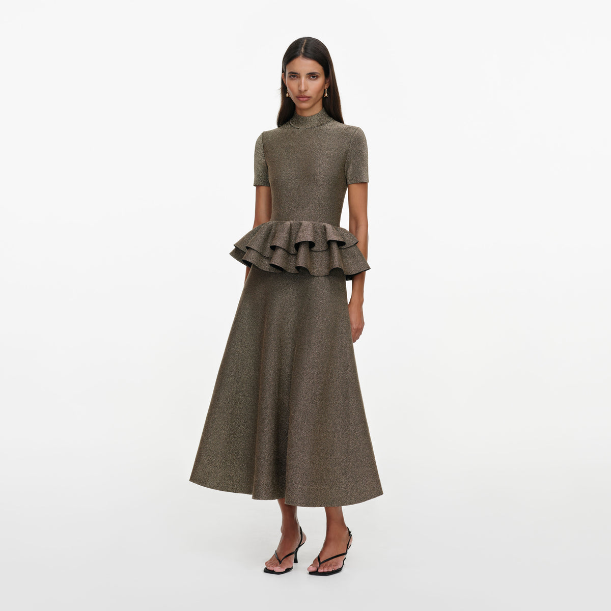 Bronze Peplum Knit Midi Dress