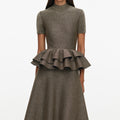 Bronze Peplum Knit Midi Dress
