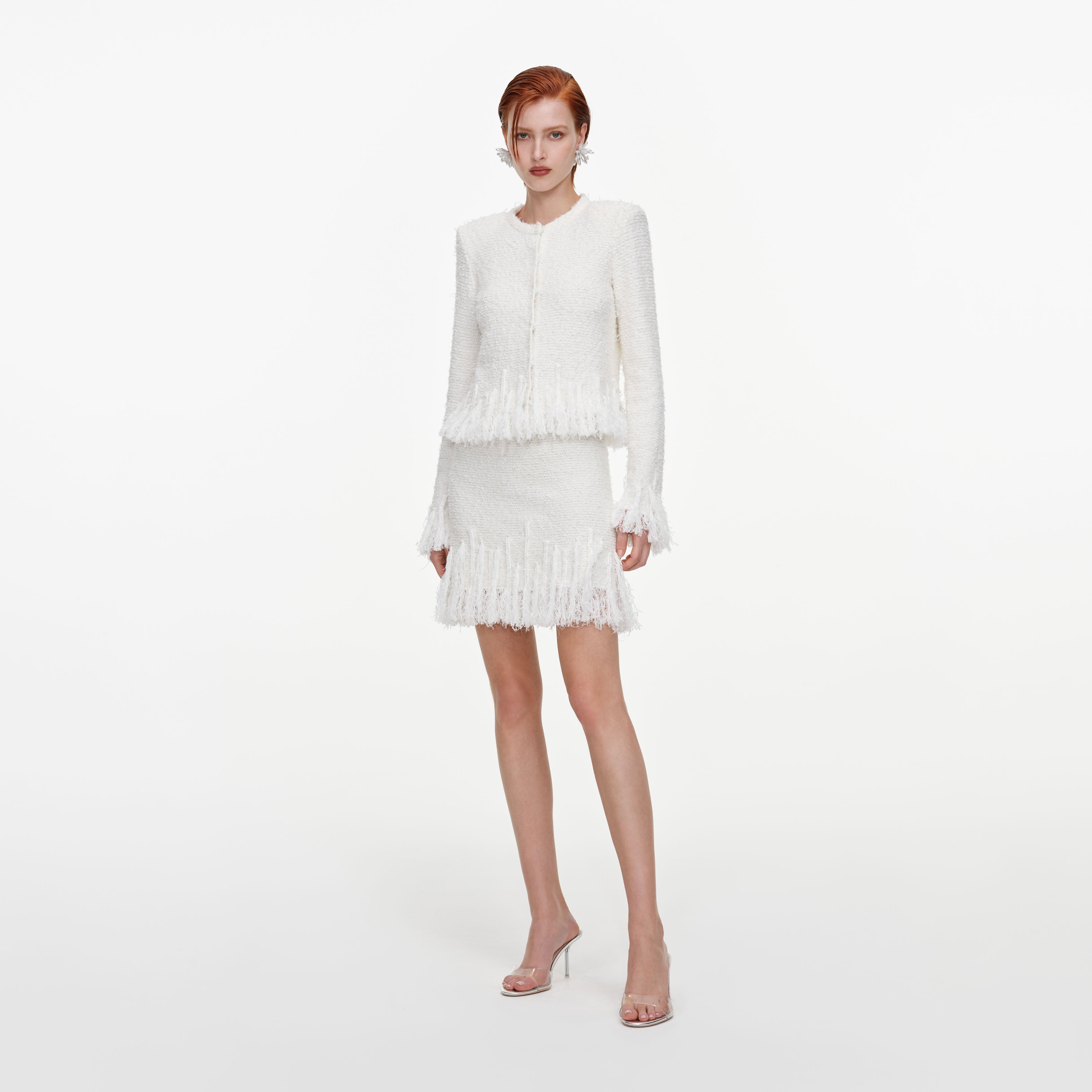 White Fringe Knit Mini Skirt