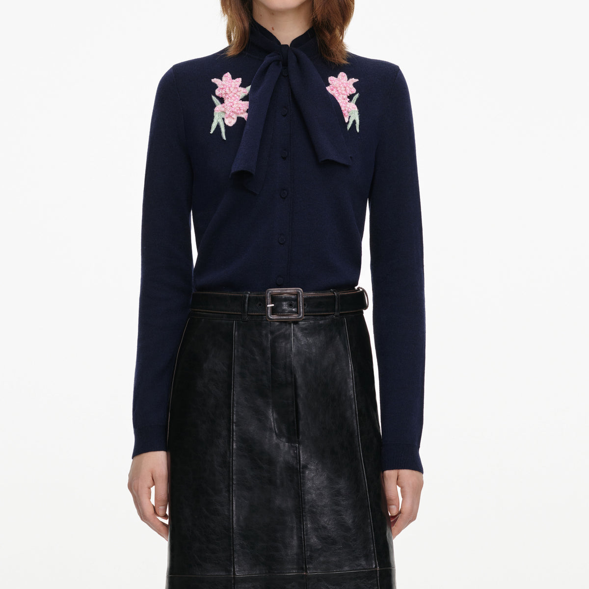 Navy Sequin Embellished Knit Cardigan