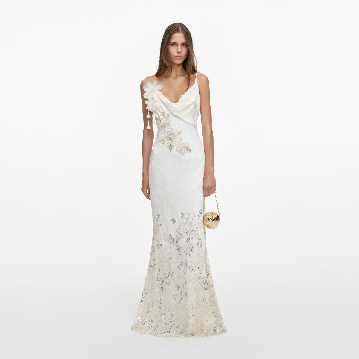 Cream Embellished Floral Maxi Dress