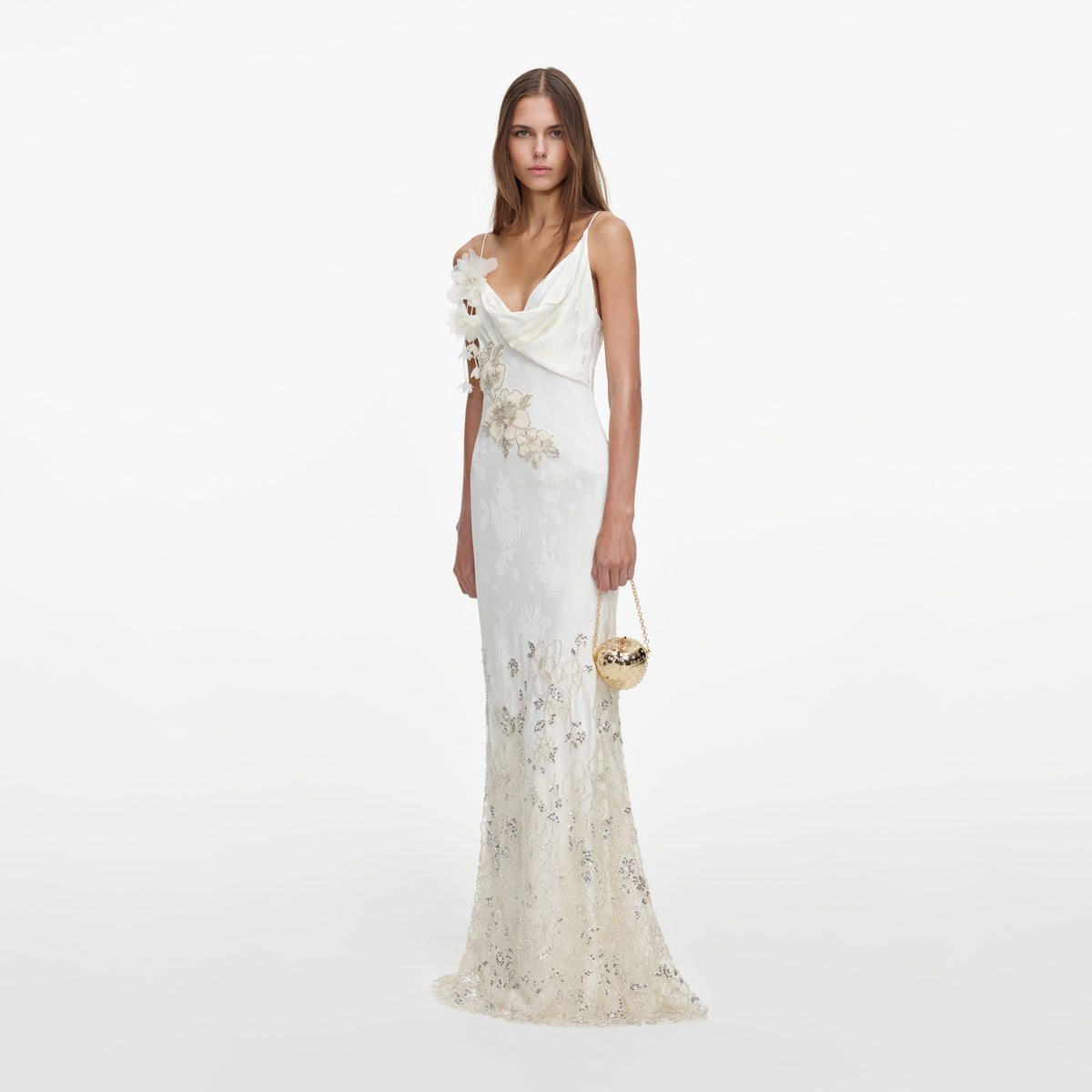 Cream Embellished Floral Maxi Dress