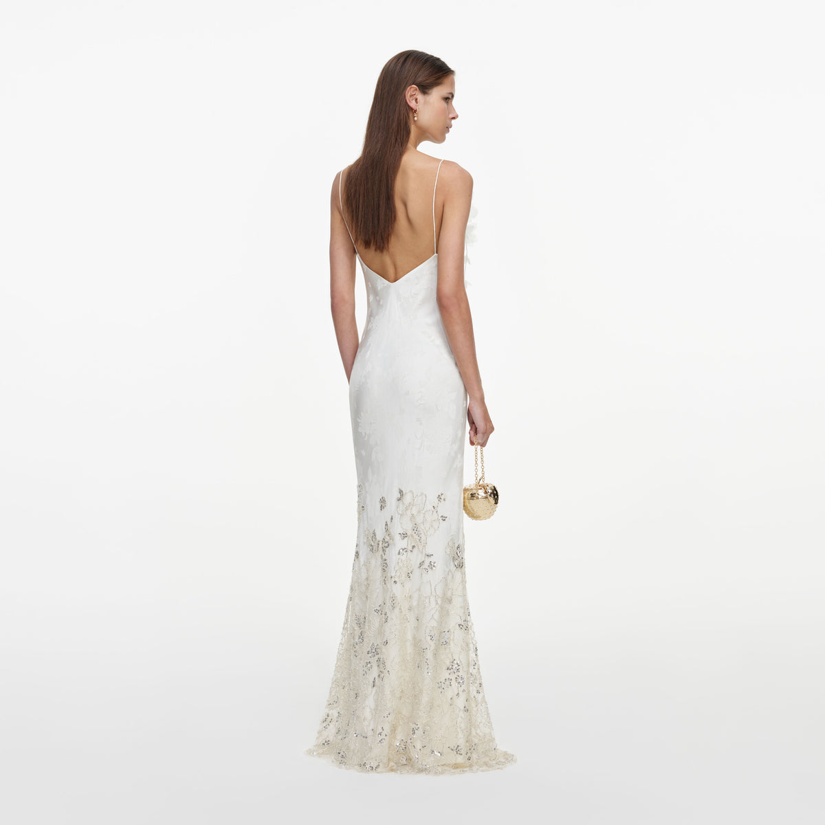 Cream Embellished Floral Maxi Dress