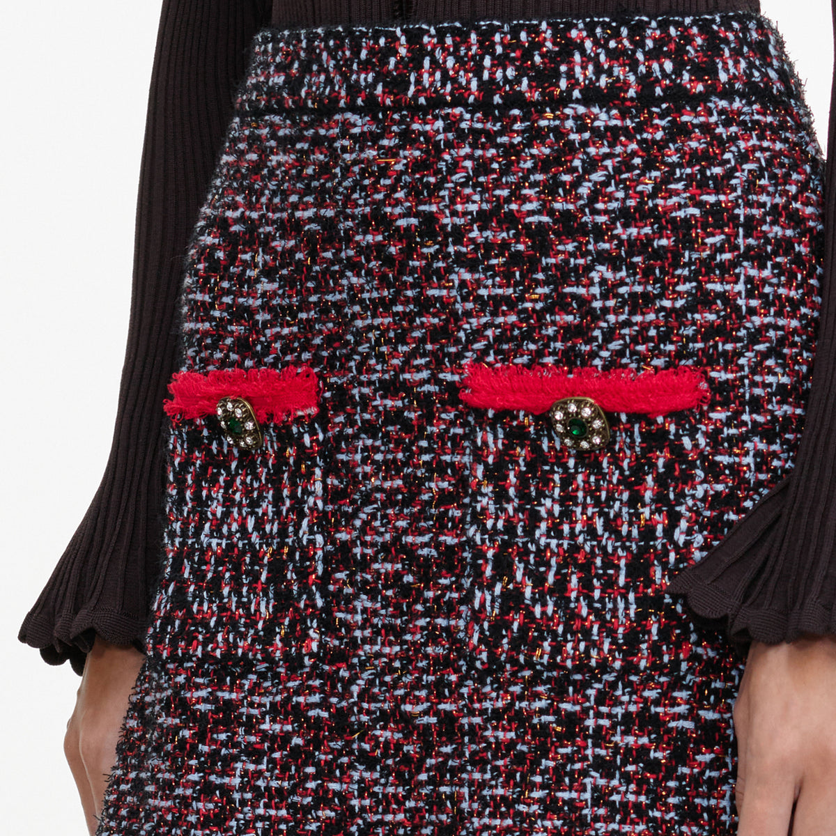 Multi Textured Knit Midi Skirt