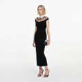 Black Crepe Contrast Collar Midi Dress