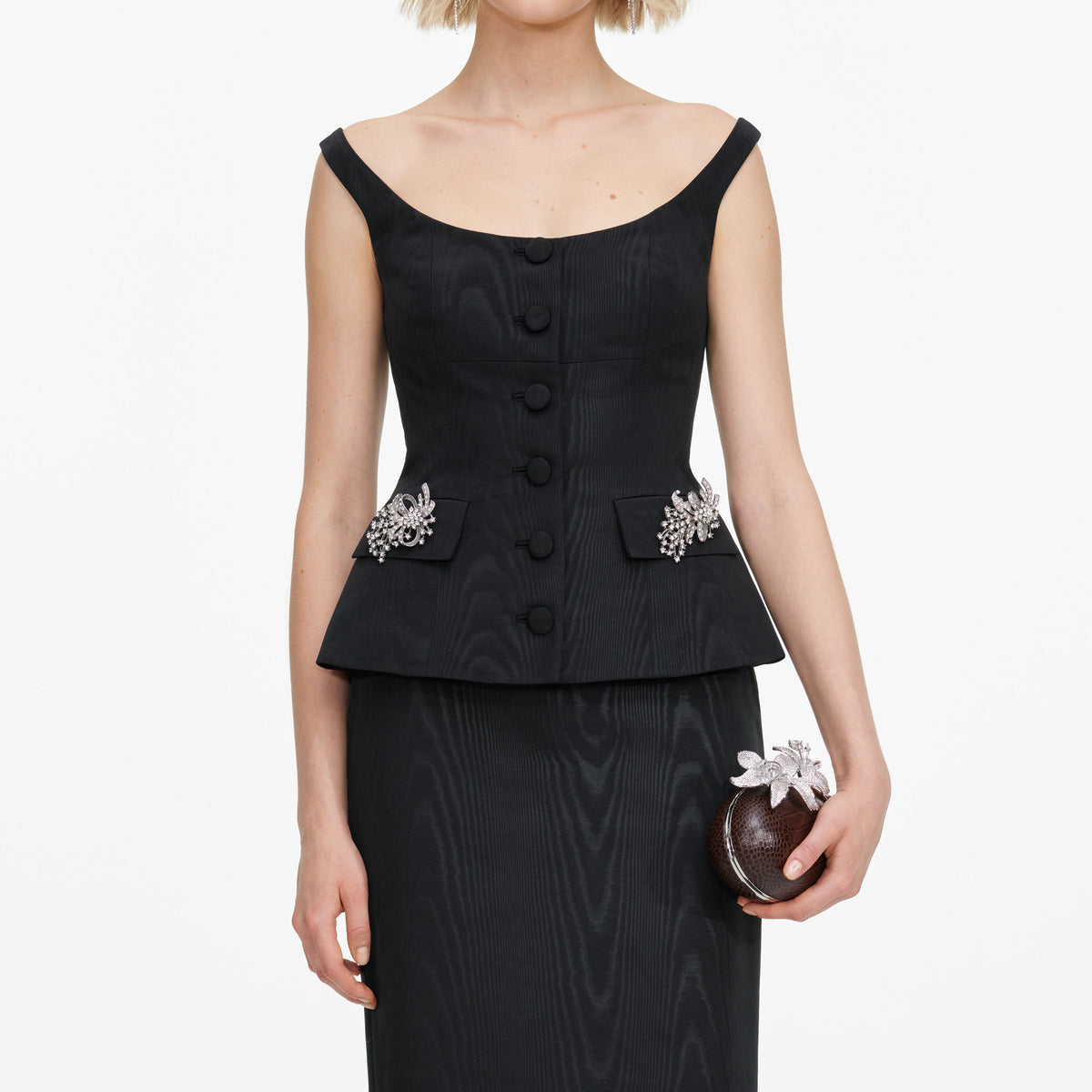 Black Structured Bardot Maxi Dress