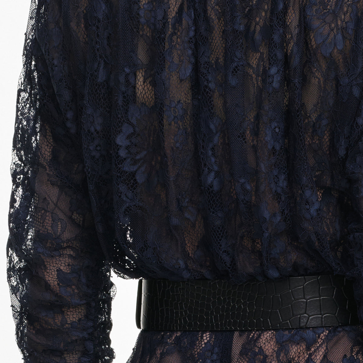 Navy Lace Button Midi Dress