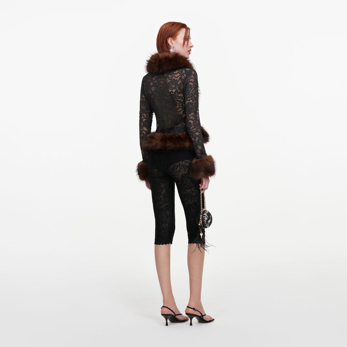 Grey Lace Fur Collar Top