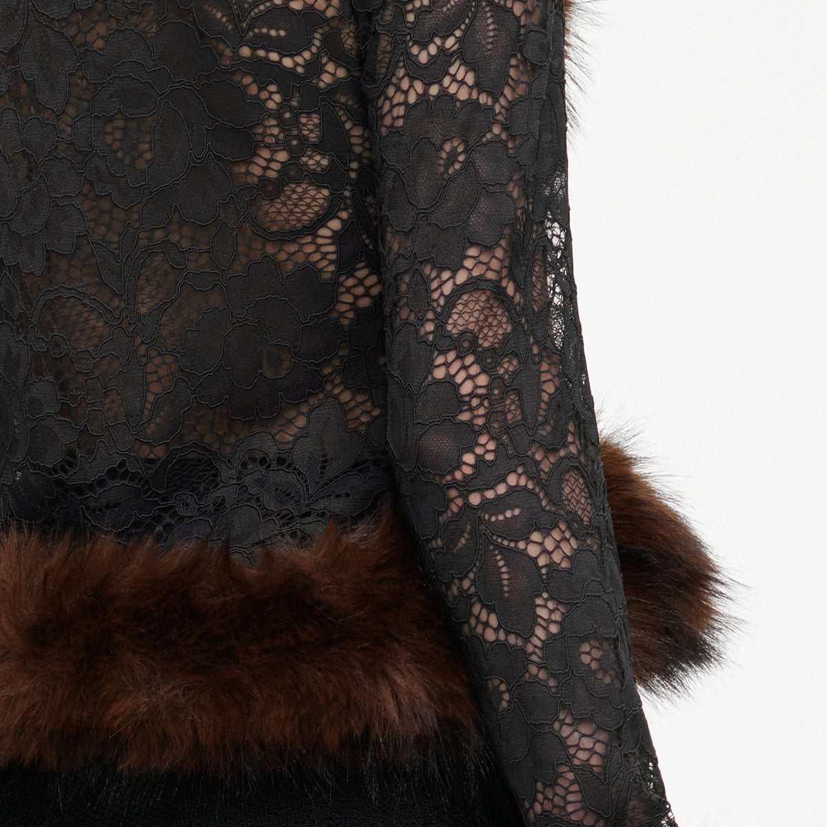 Grey Lace Fur Collar Top