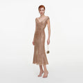 Gold Rhinestone Off Shoulder Midi Dress
