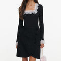 Black Lace Trim Rib Knit Bodysuit