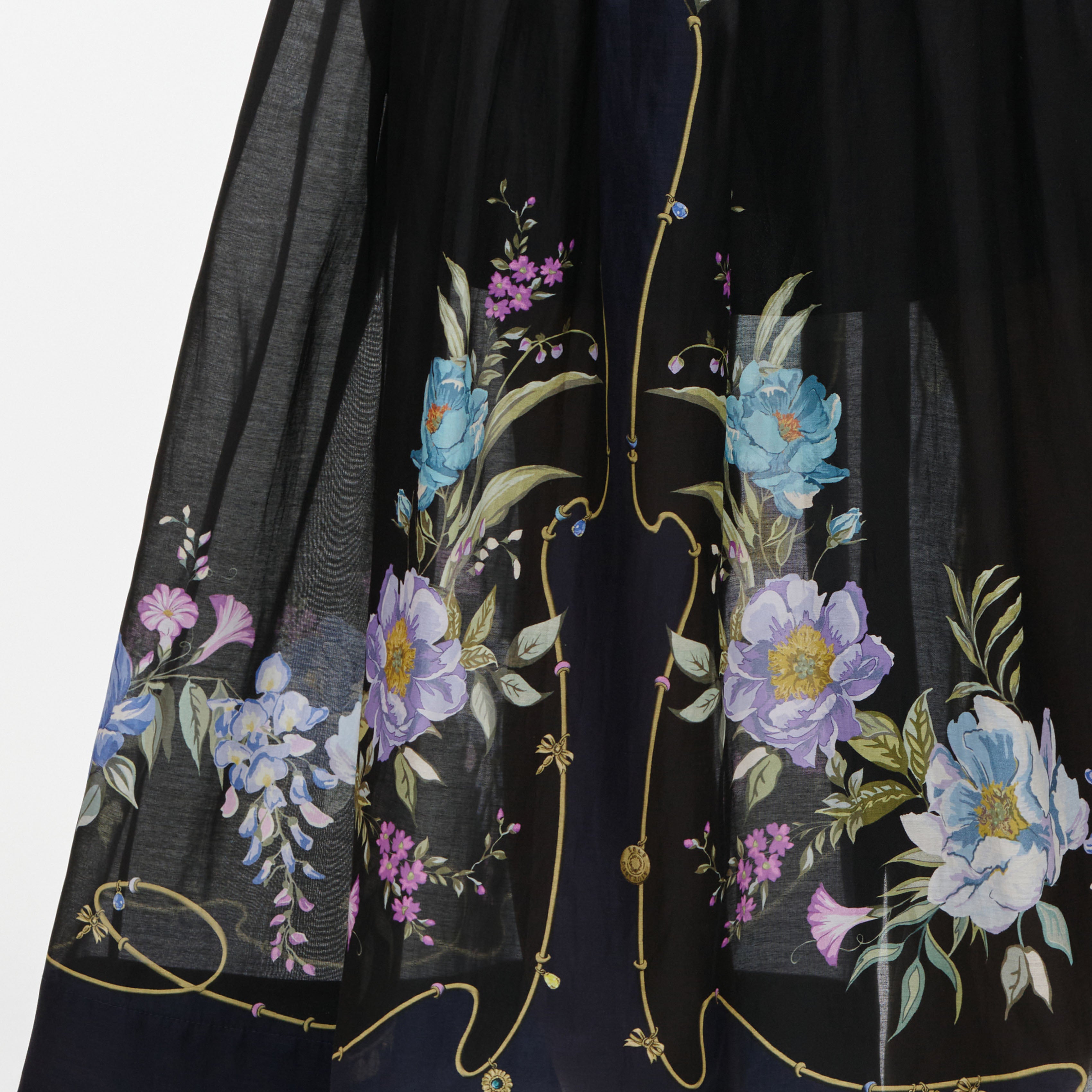 Navy Floral Organza Midi Dress