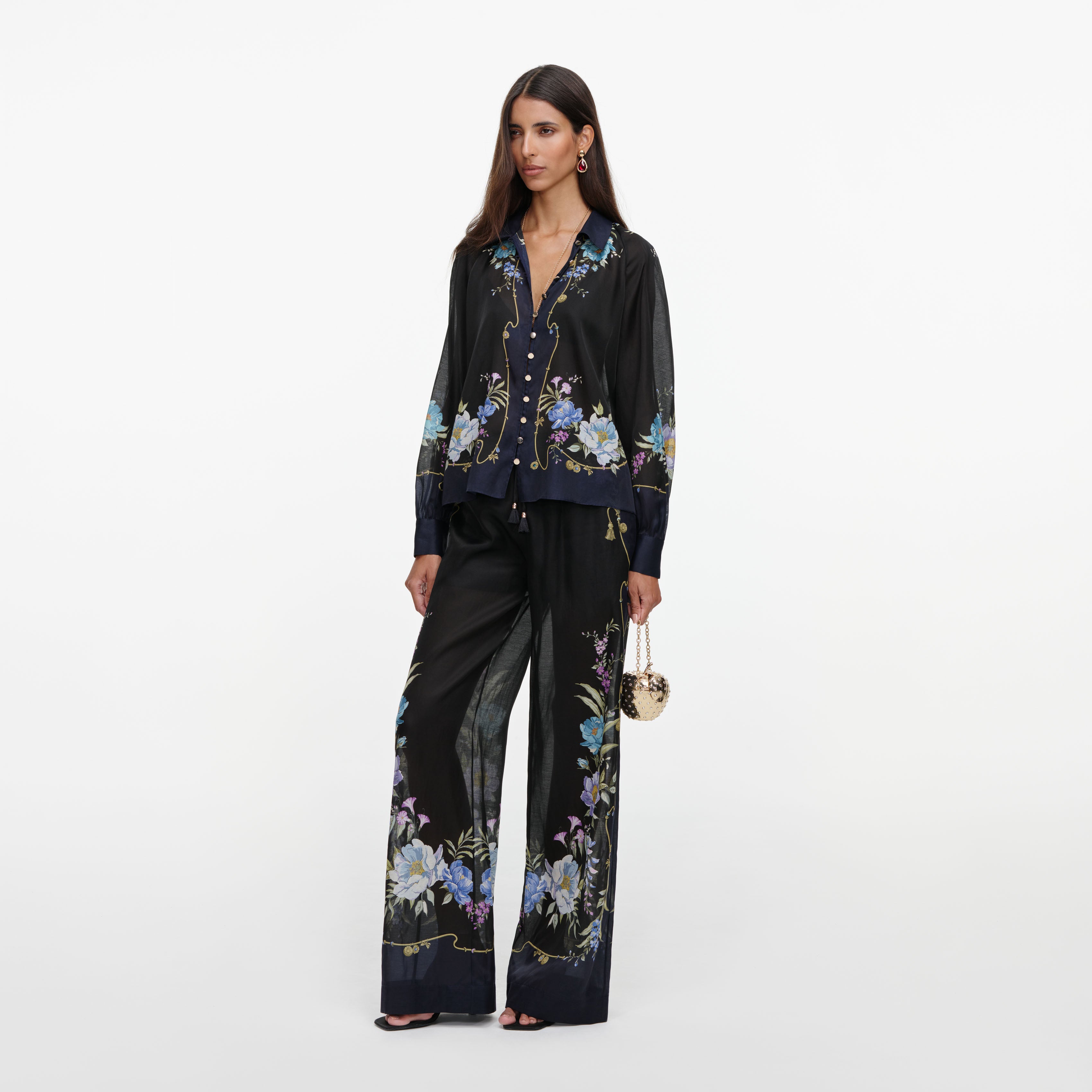 Navy Floral Organza Trousers