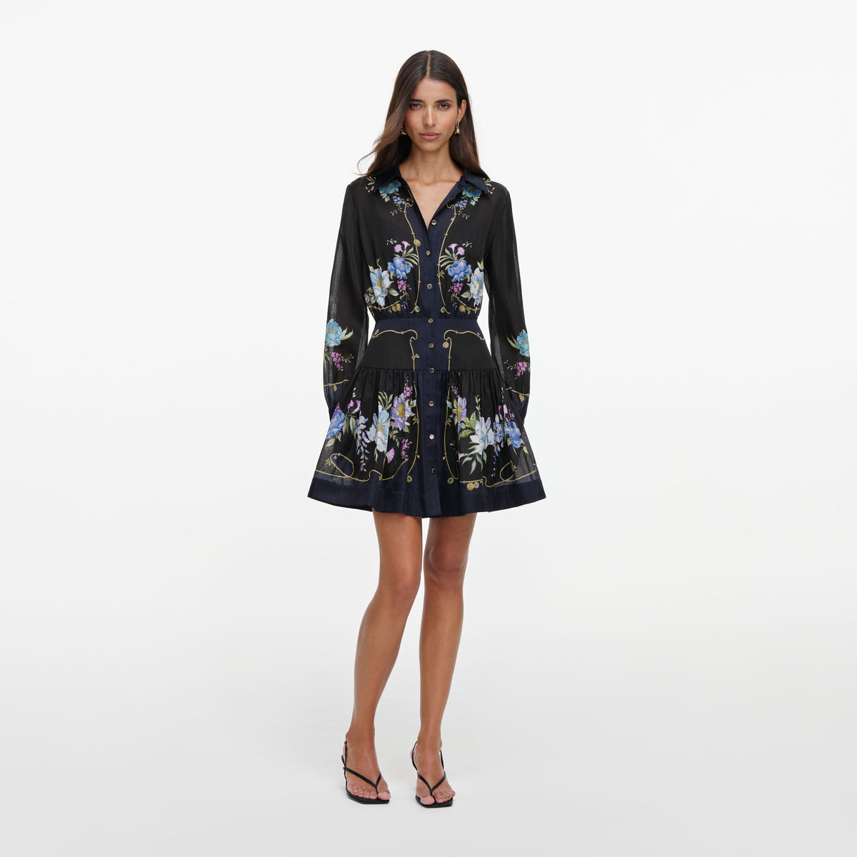 Navy Floral Organza Mini Dress