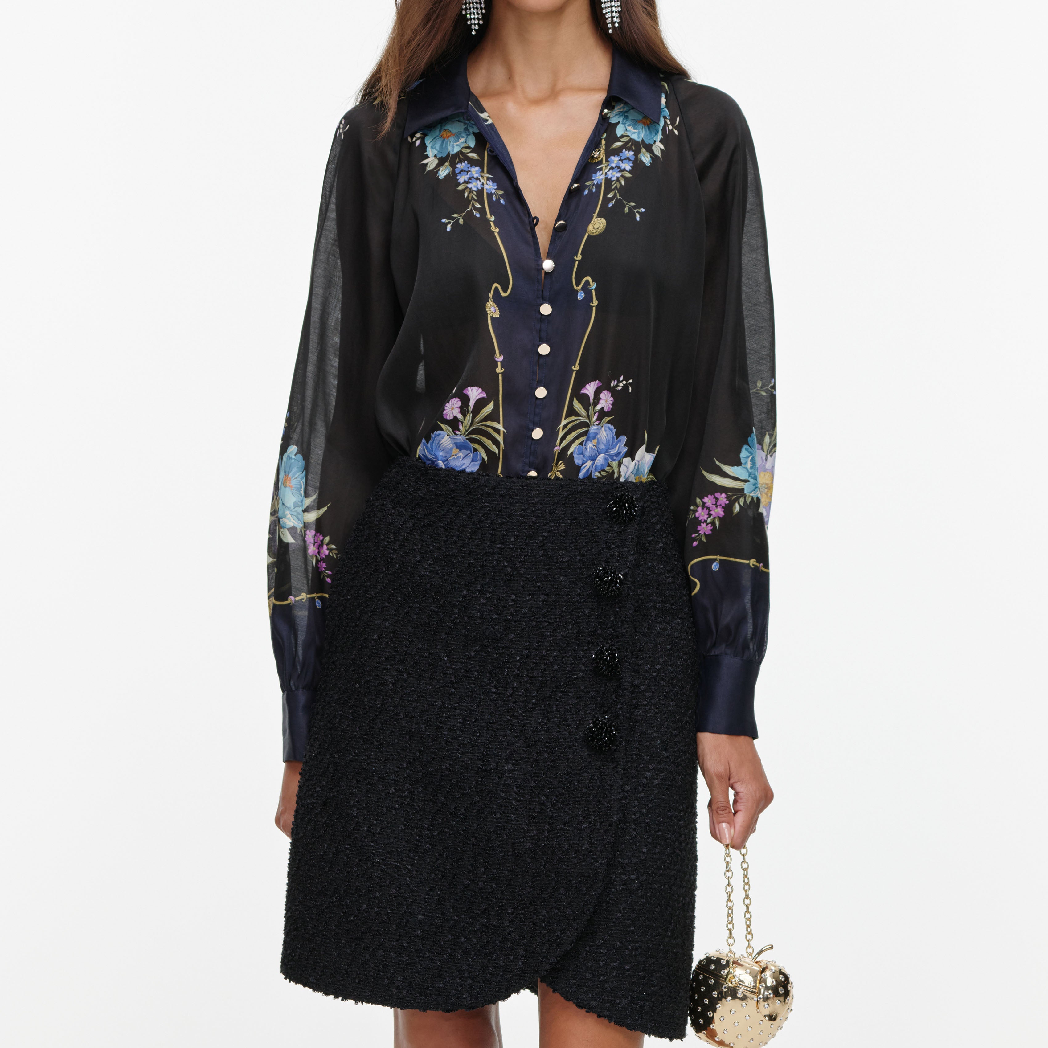 Navy Floral Organza Blouse