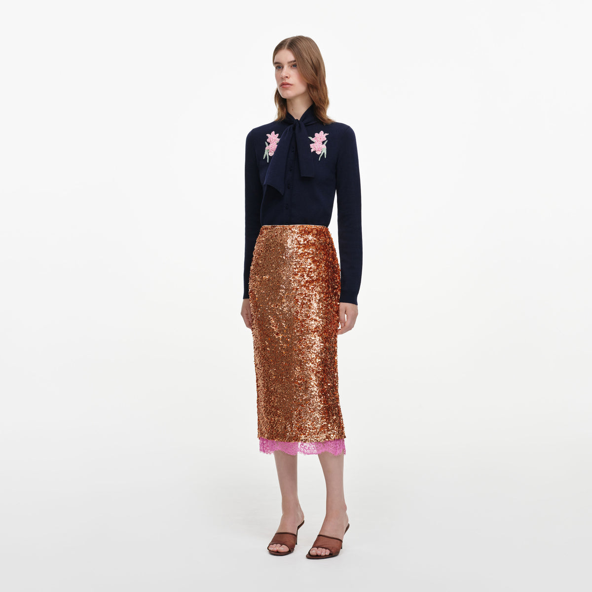 Gold Sequin Midi Skirt