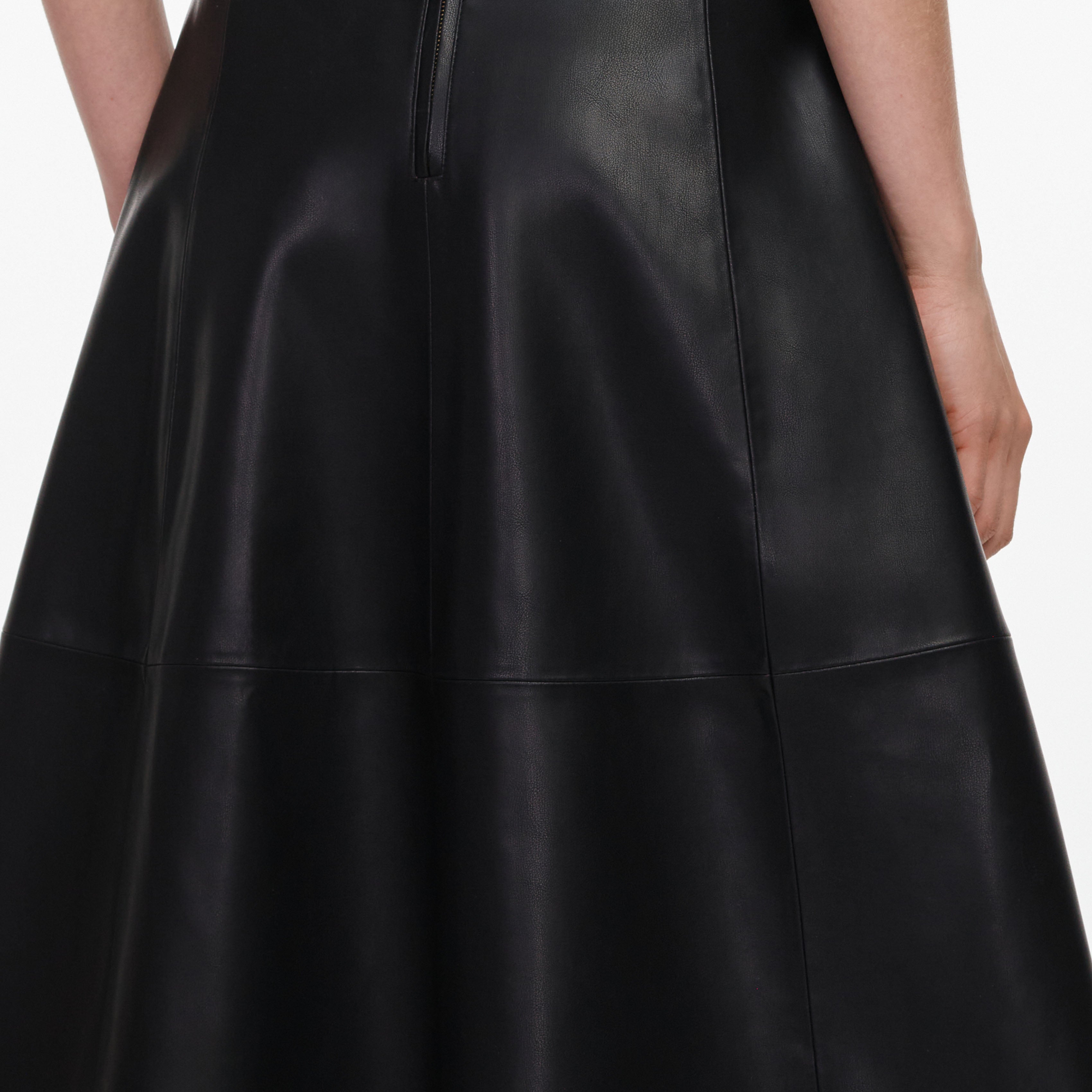 Black Faux Leather Midi Skirt