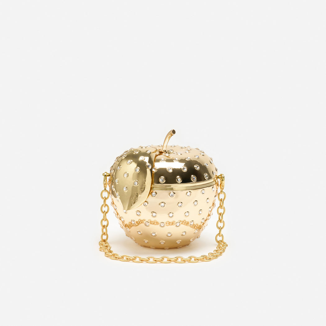 Gold Crystal Apple Clutch Bag