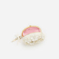 Cream Satin Floral Oval Clutch Bag