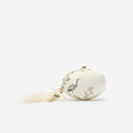 Cream Satin Embroidered Oval Clutch Bag