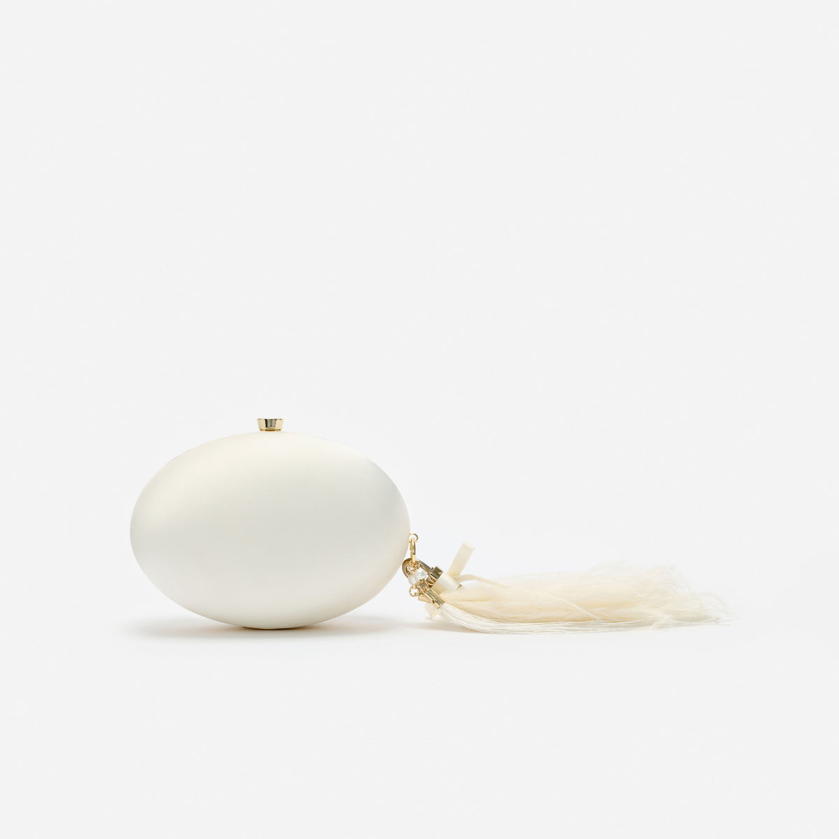 Cream Satin Embroidered Oval Clutch Bag