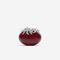 Red Leather Crystal Flower Oval Clutch Bag