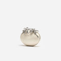 Cream Leather Crystal Flower Oval Clutch Bag