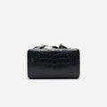 Black Croc Leather Crystal Flower Clutch Bag