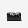 Black Croc Leather Crystal Flower Clutch Bag