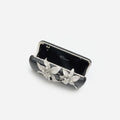 Black Croc Leather Crystal Flower Clutch Bag