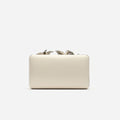 Cream Leather Crystal Flower Clutch Bag
