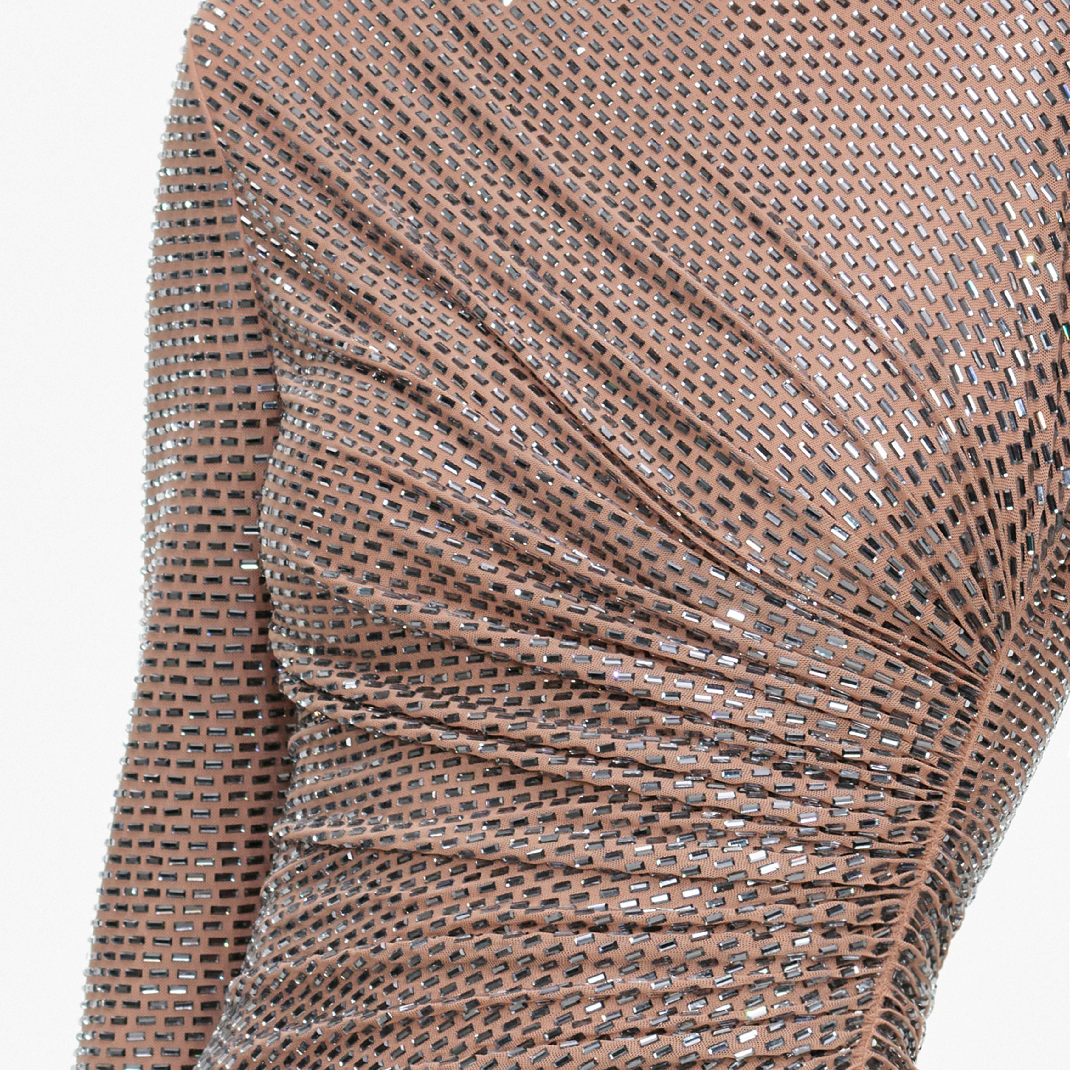 Tan Rhinestone Gathered Maxi Dress