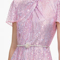 Pink Ombre Rhinestone Twist Midi Dress