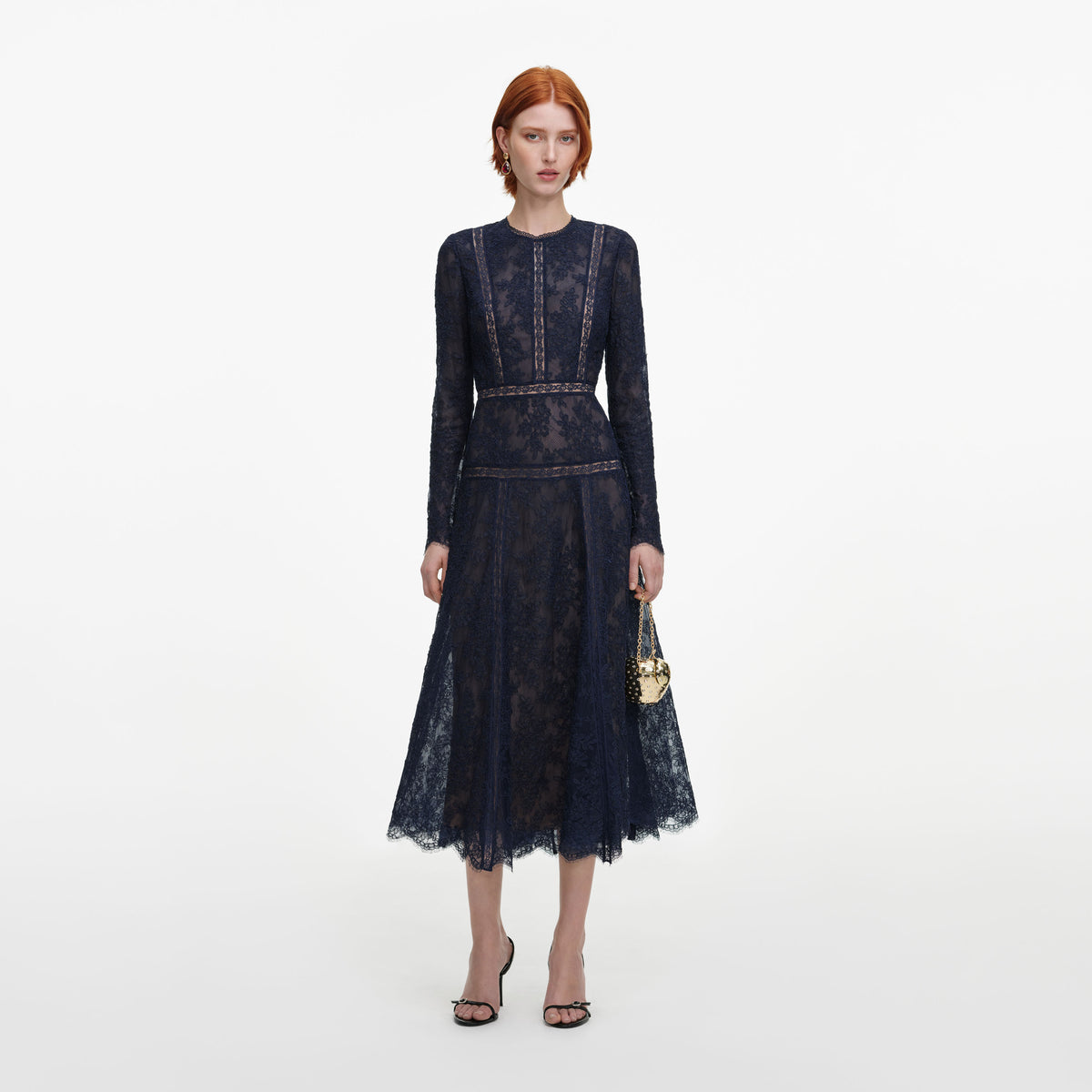 Navy Lace Midi Dress