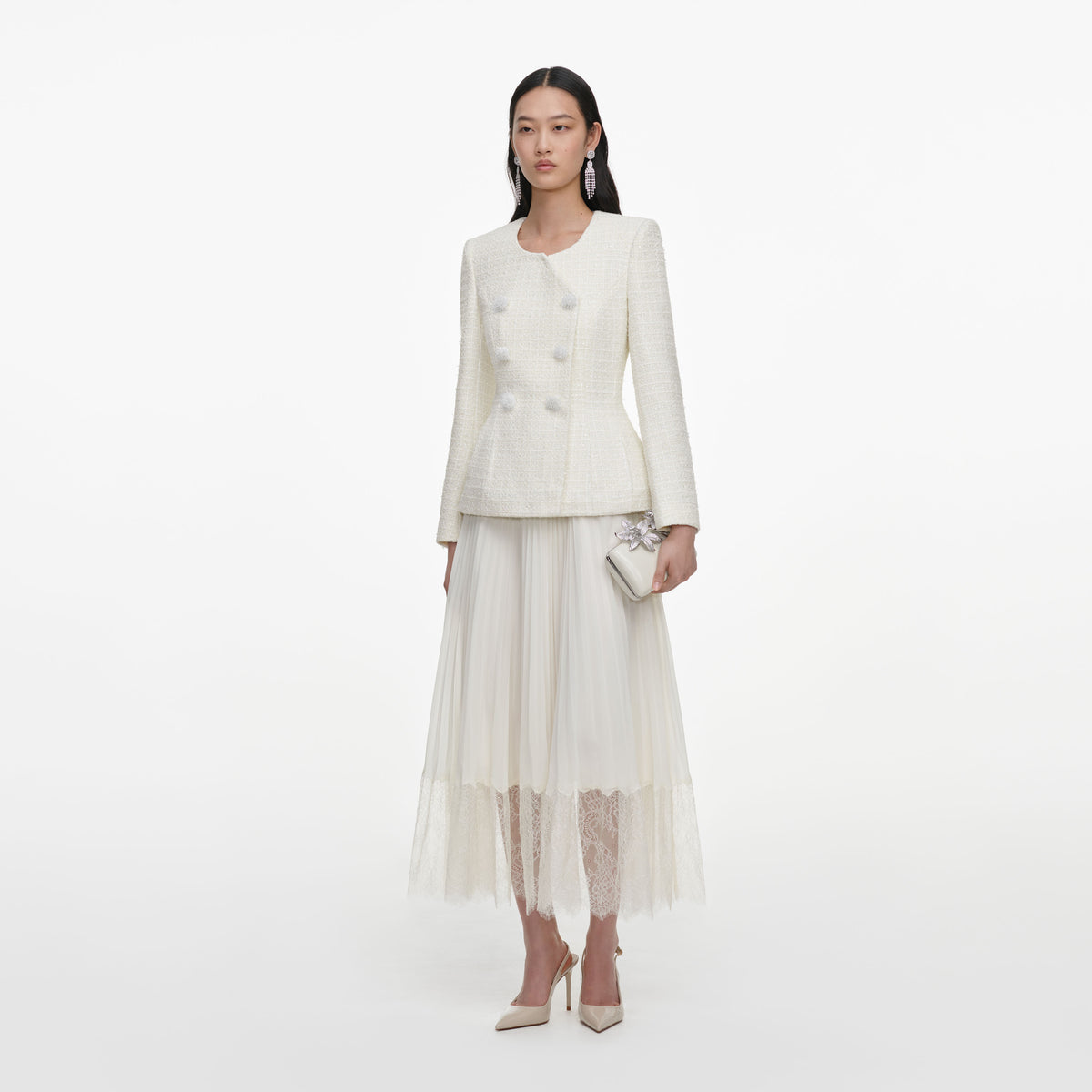 Cream Boucle Wrap Midi Dress