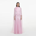 Pink Satin Jersey Cape Maxi Dress