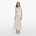 Cream Pointelle Knit Wrap Peplum Midi Dress