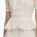 Cream Pointelle Knit Wrap Peplum Dress
