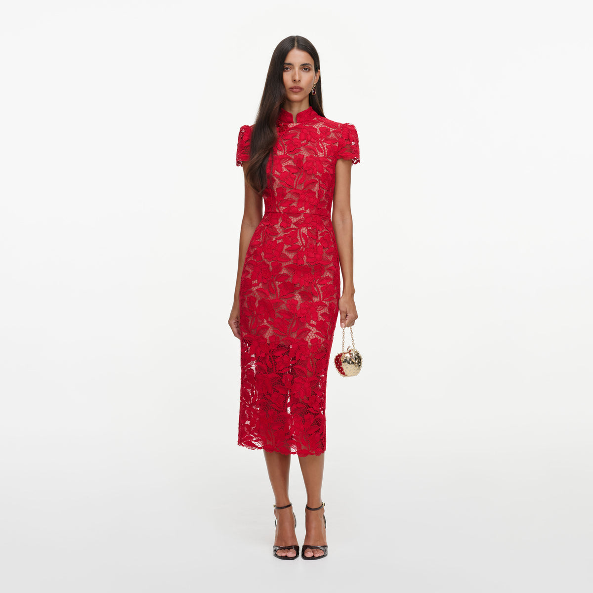 Red Lace Midi Dress