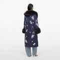 Navy Floral Jacquard Fur Collar Coat