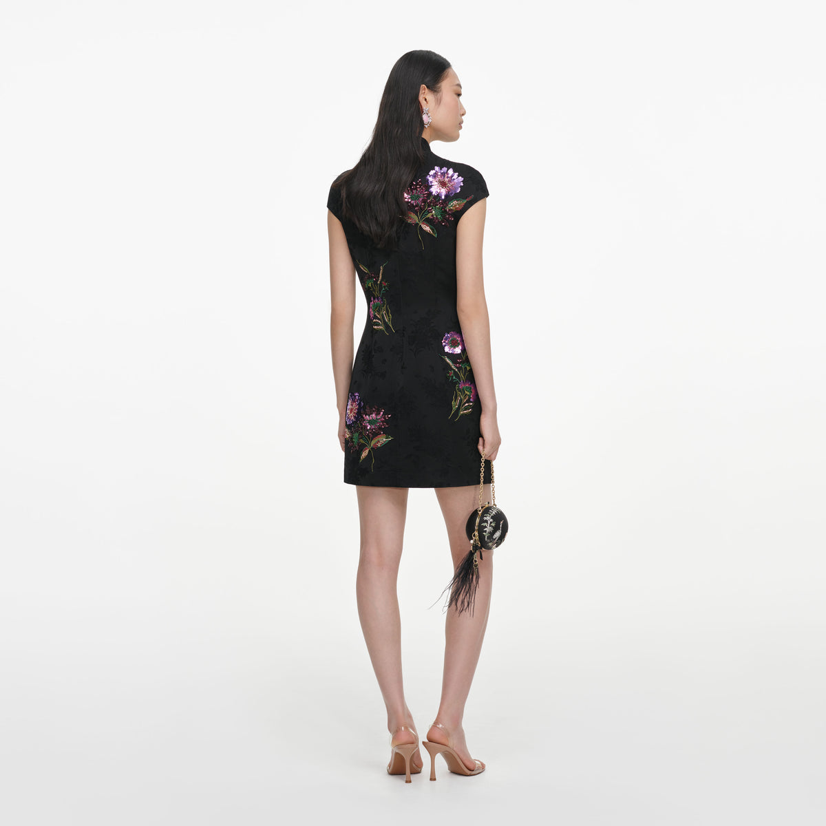Black Jacquard Sequin Embroidered Mini Dress