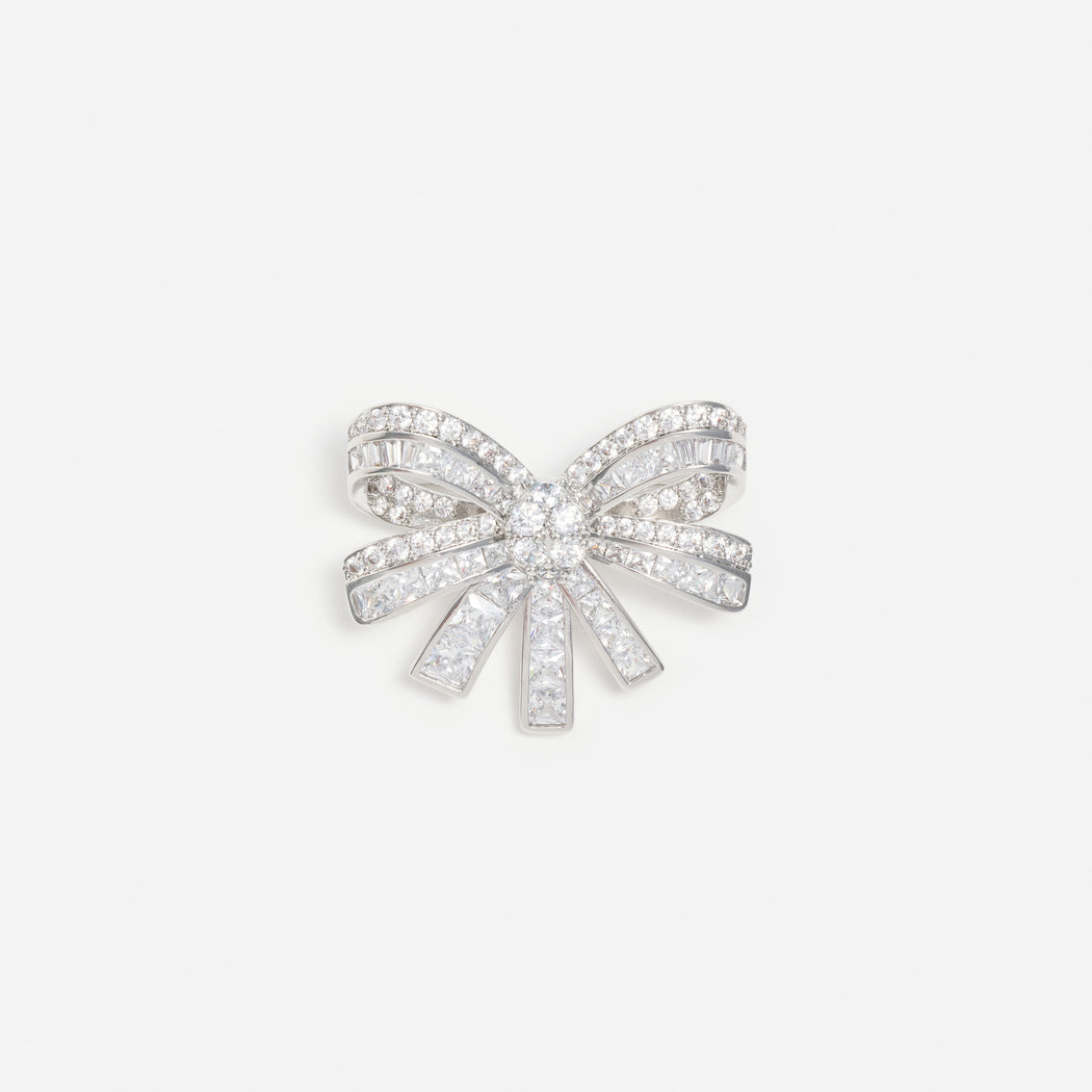 Silver Crystal Bow Brooch
