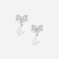Silver Crystal Bow Earrings