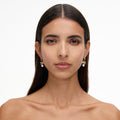 Gold Crystal Bow Pearl Hoop Earrings